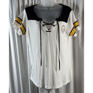 NFL Pittsburgh Steelers Lace Up T Shirt Team Apparel M Black White Yellow 73-44